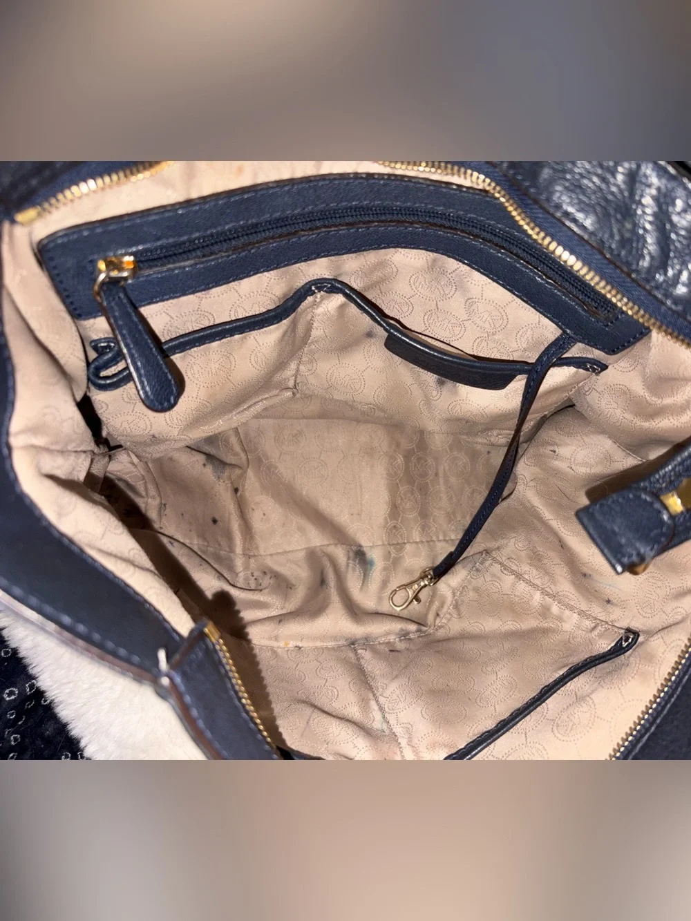 Michael Kors Astor Navy Leather Shoulder Bag with Gold Hardware